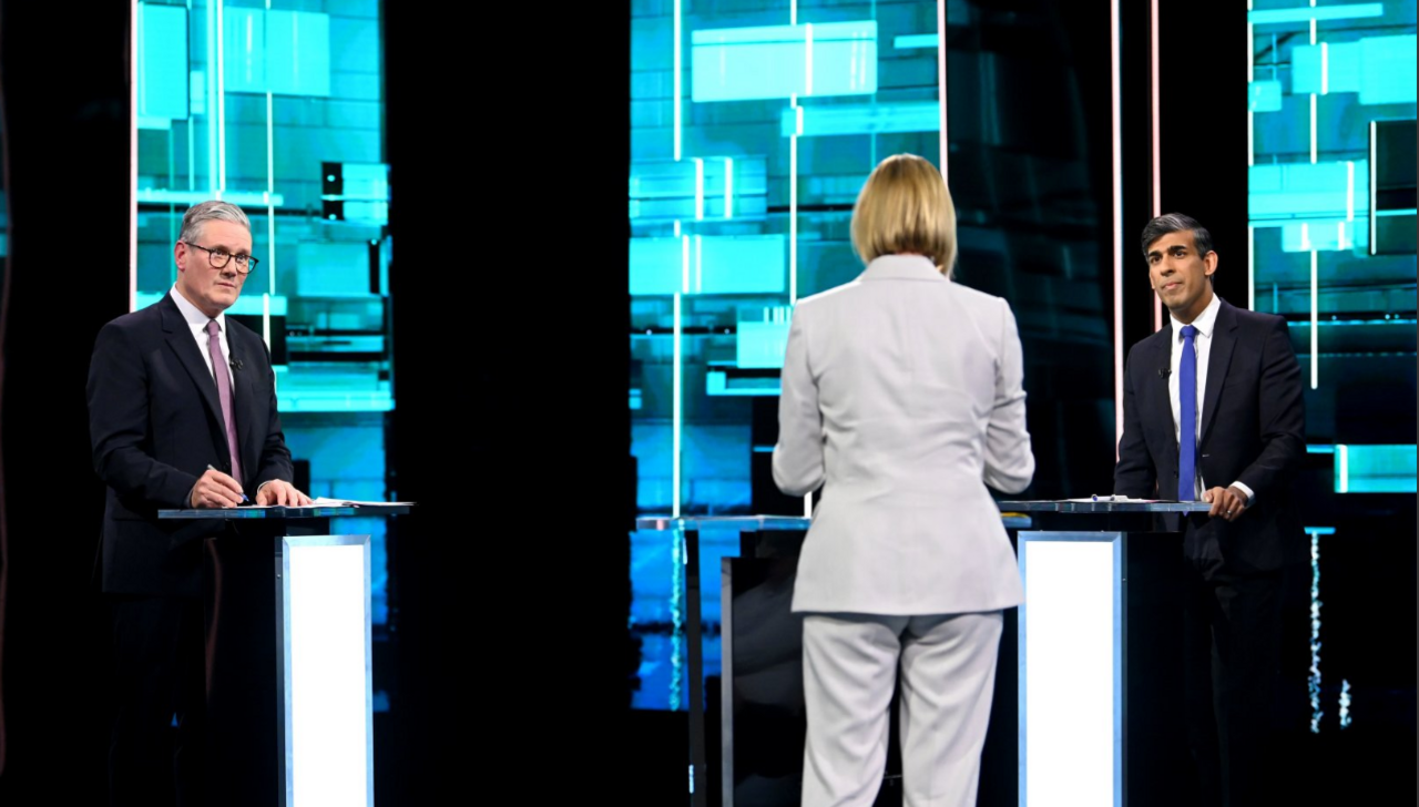 Prime Minister Rishi Sunak (right), host Julie Etchingham and Labour Party leader Sir Keir Starmer during the ITV General Election debate