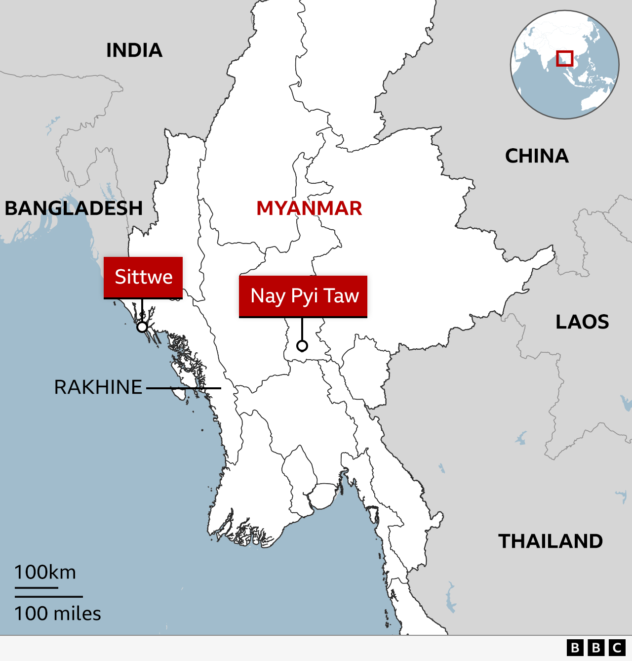 Map of Myanmar, showing Rakhine