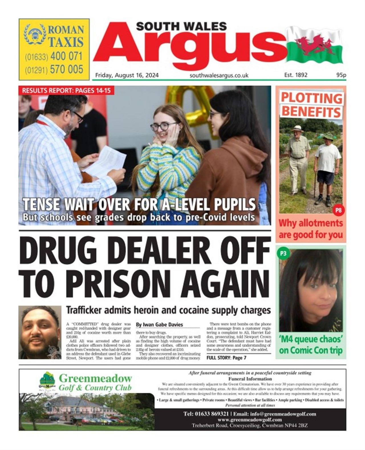 Front page of the South Wales Argus 