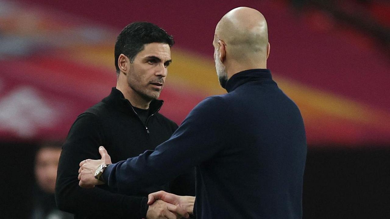 Arsenal manager Mikel Arteta shakes hands with Pep Guardiola
