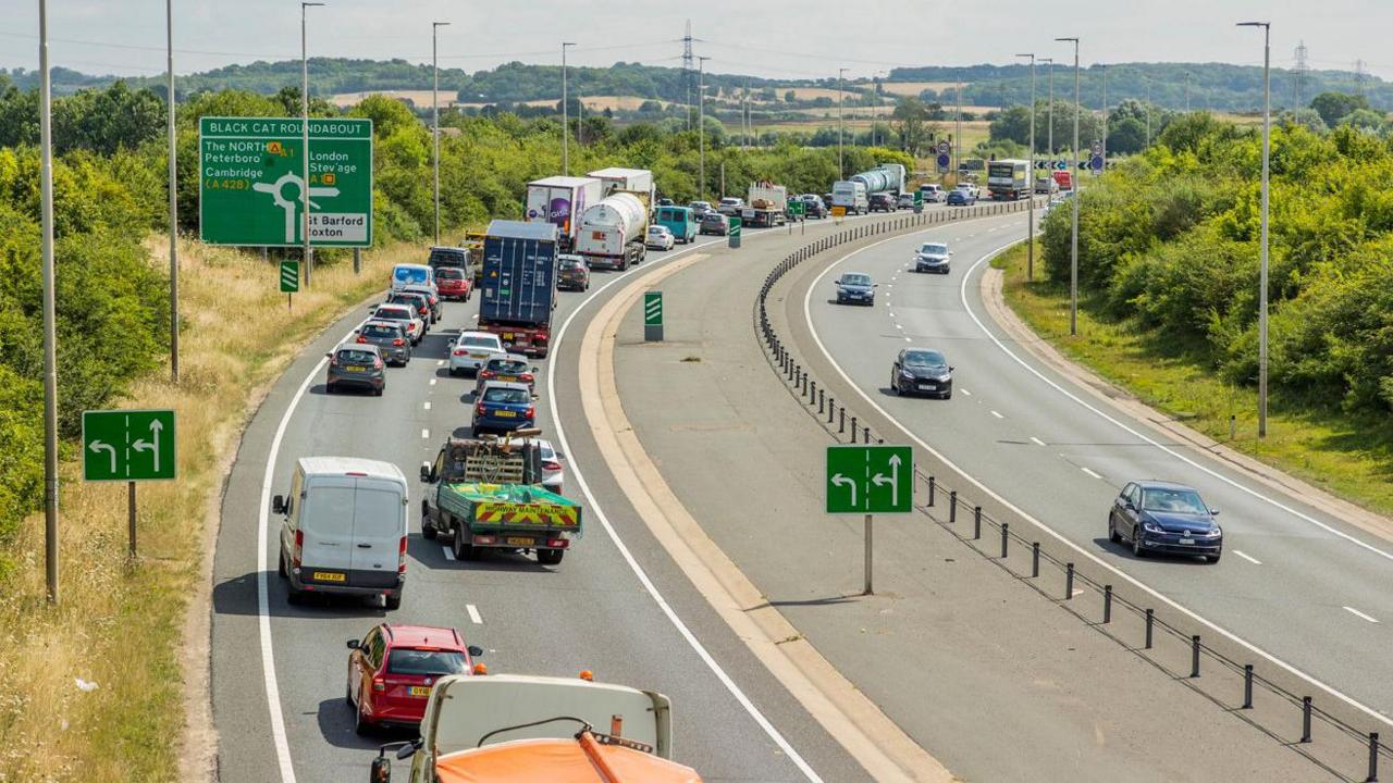 The A1 by the Black Cat roundabout on the Bedfordhire/Cambridgeshire boarder