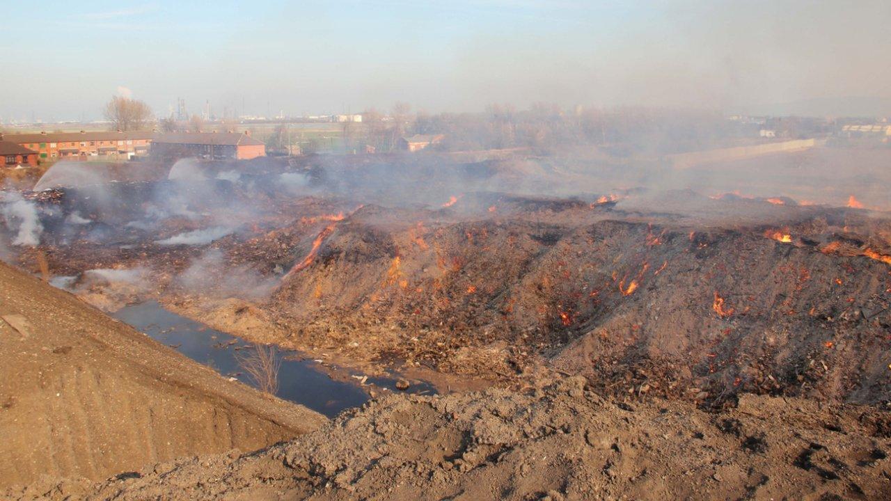 Wood recycling fire at Port Clarence