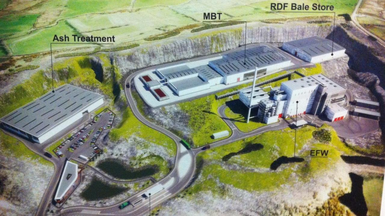 An artist's impression of the proposed waste facility at a quarry on the outskirts of north Belfast