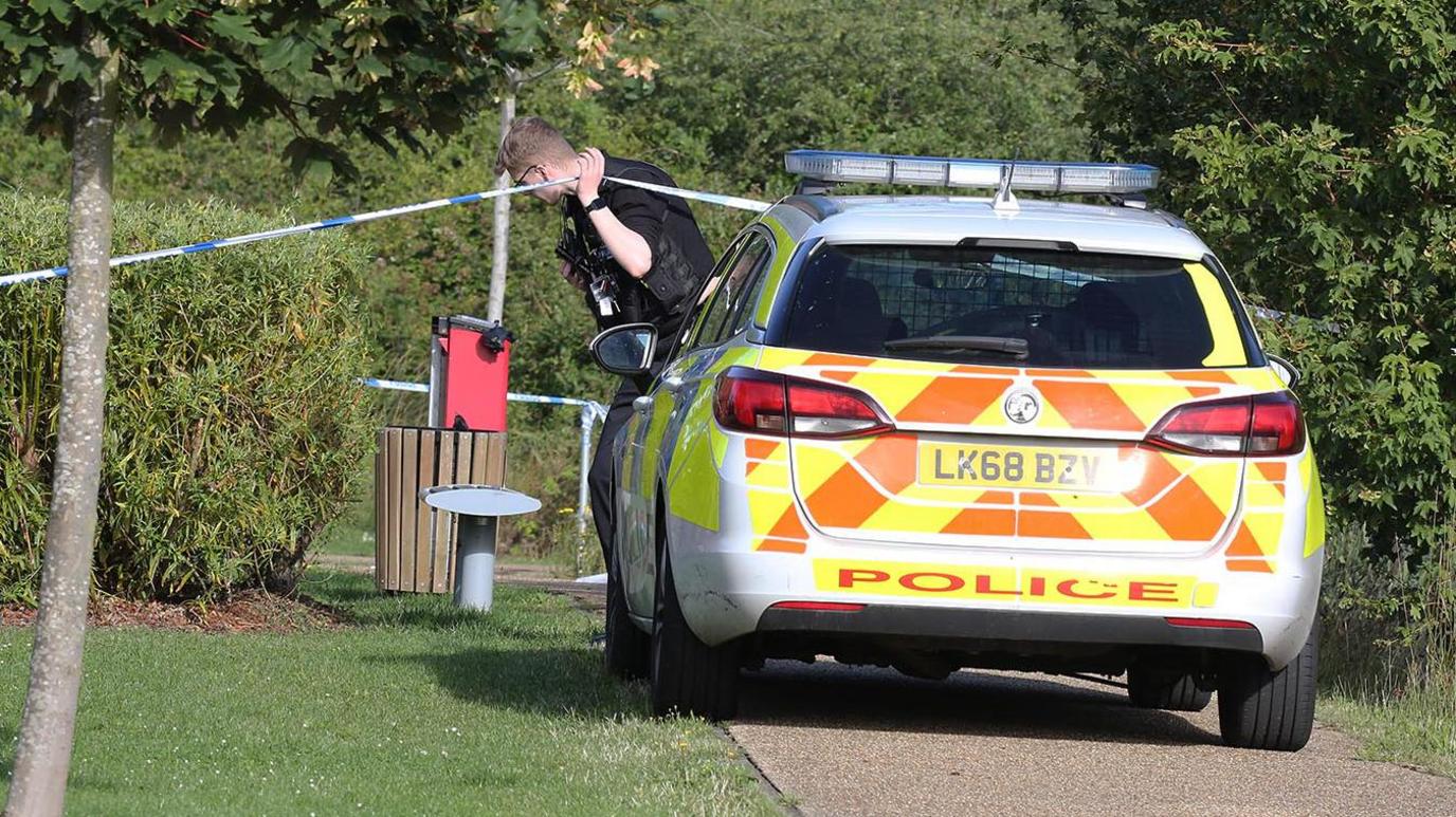 Police at the scene of a stabbing in Wootton, Bedfordshire