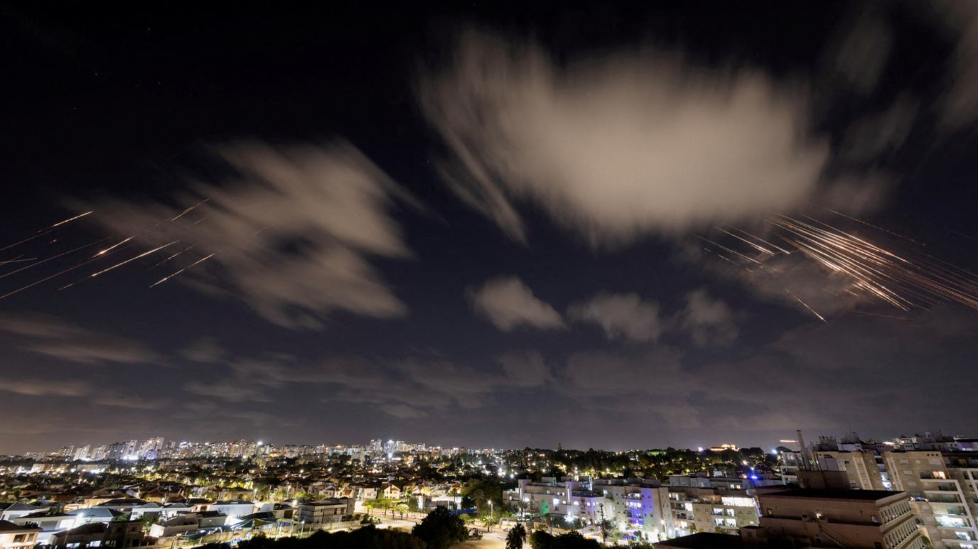 Iranian missiles seen intercepted by Israel's Iron Dome on 1 October