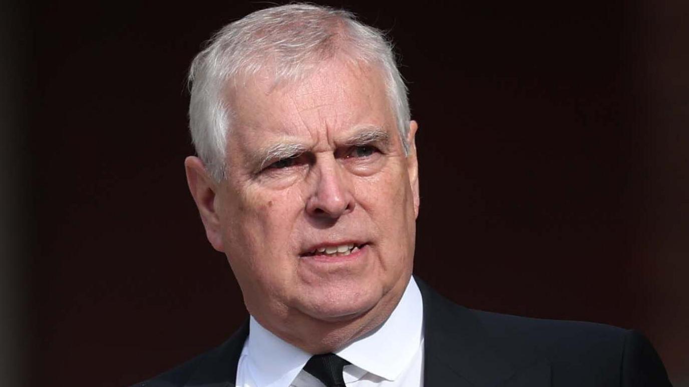 Prince Andrew at the funeral of the Duchess of Kent