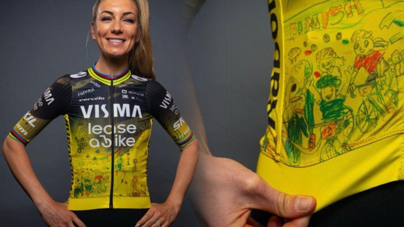 Team Visma-Lease a Bike will wear a special edition jersey featuring fifteen drawings created by children, illustrating their cycling dreams.