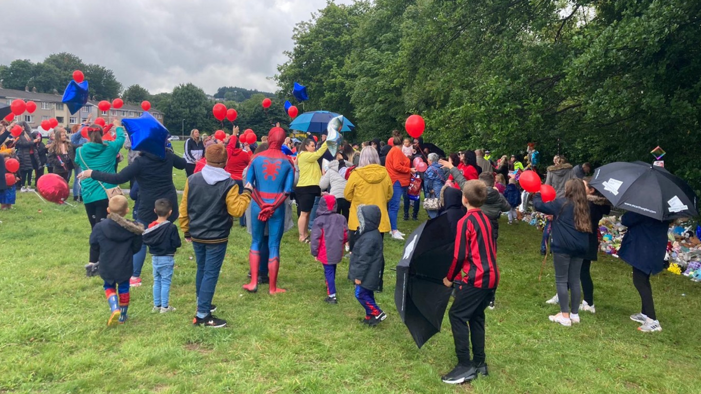 Balloons were released at Pandy Park on Saturday