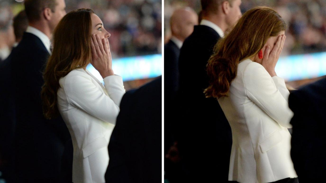 Catherine, Duchess of Cambridge, looks on in despair as England lose on penalties at Wembley