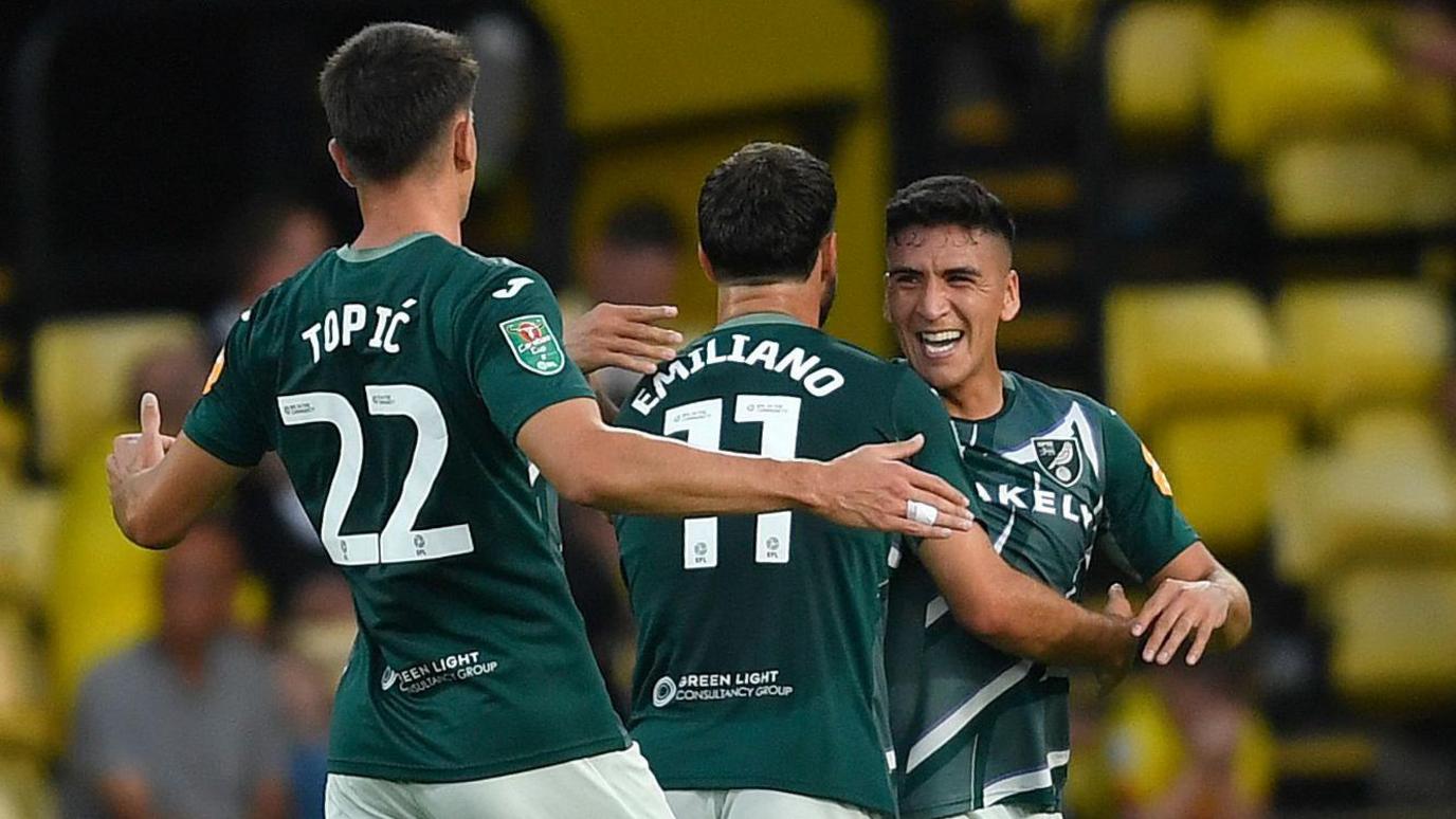 Marcelino Nunez celebrates after scoring Norwich's second goal