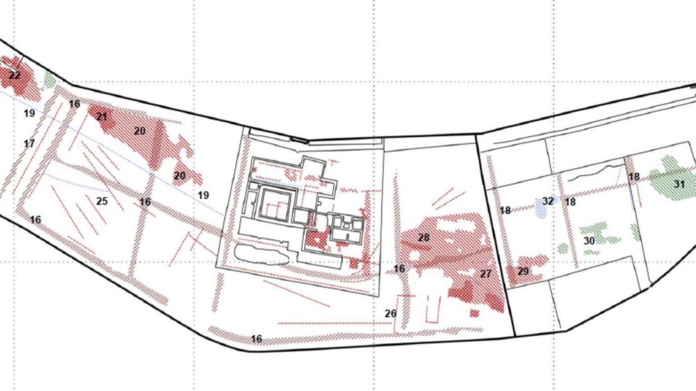 Drawing from geophysical survey of area around Deer Abbey