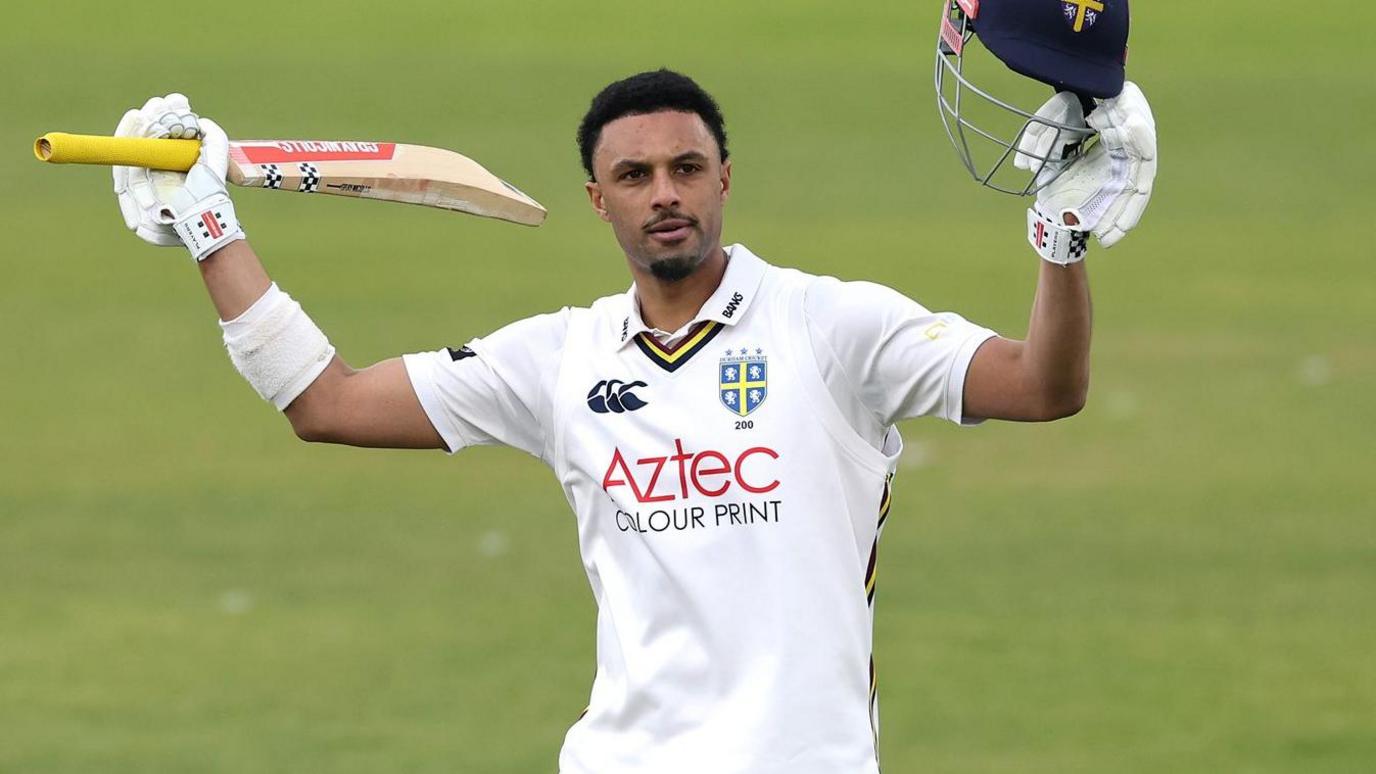 Emilio Gay celebrates scoring a century