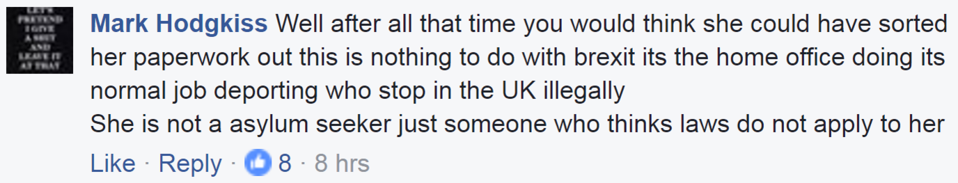 Screengrab of a Facebook comment by Mark Hodgkiss