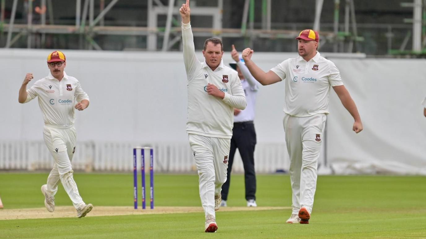 Brad Wadlan celebrates taking a wicket for Penzance