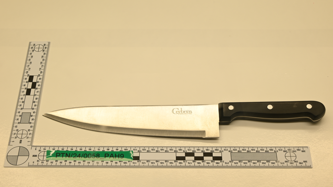 A picture of a knife taken as police evidence