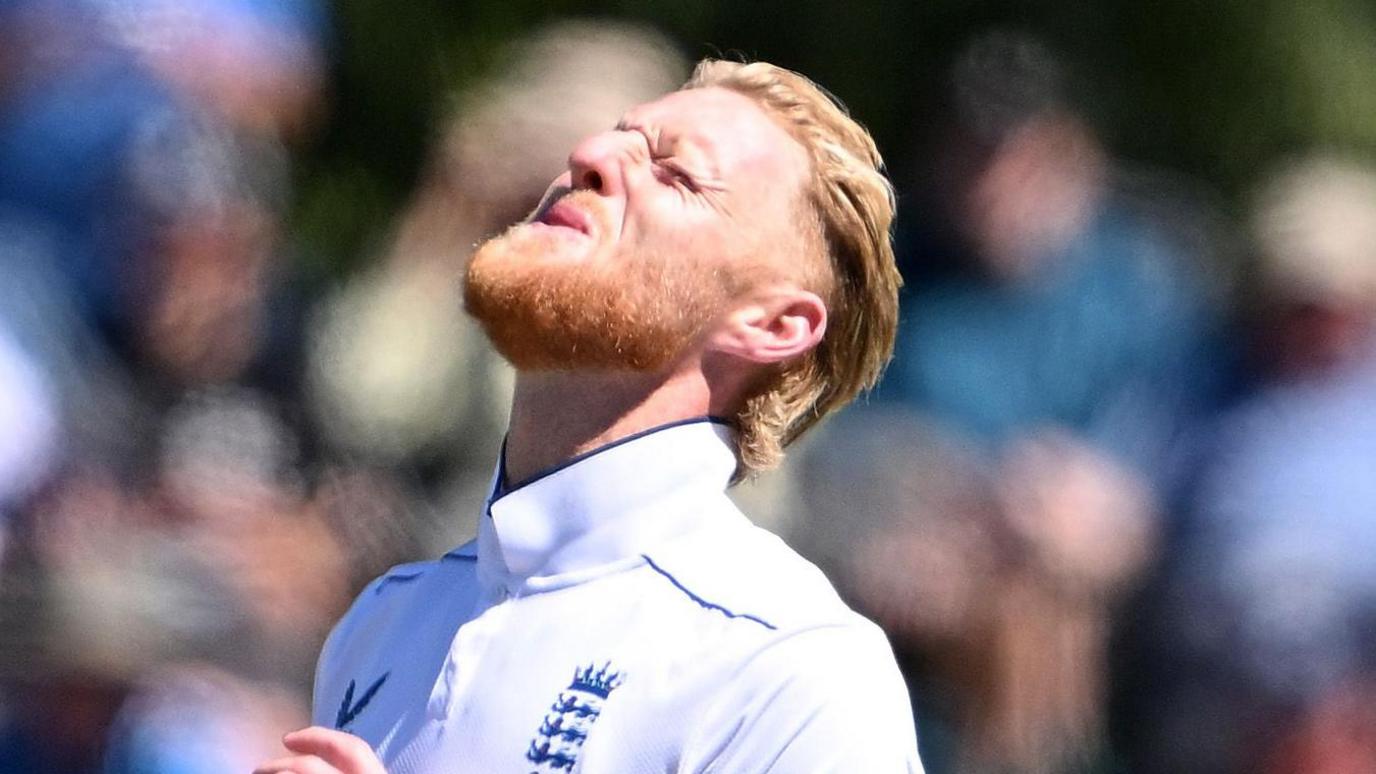 England captain Ben Stokes grimaces after bowling in the first Test against New Zealand in Christchurch