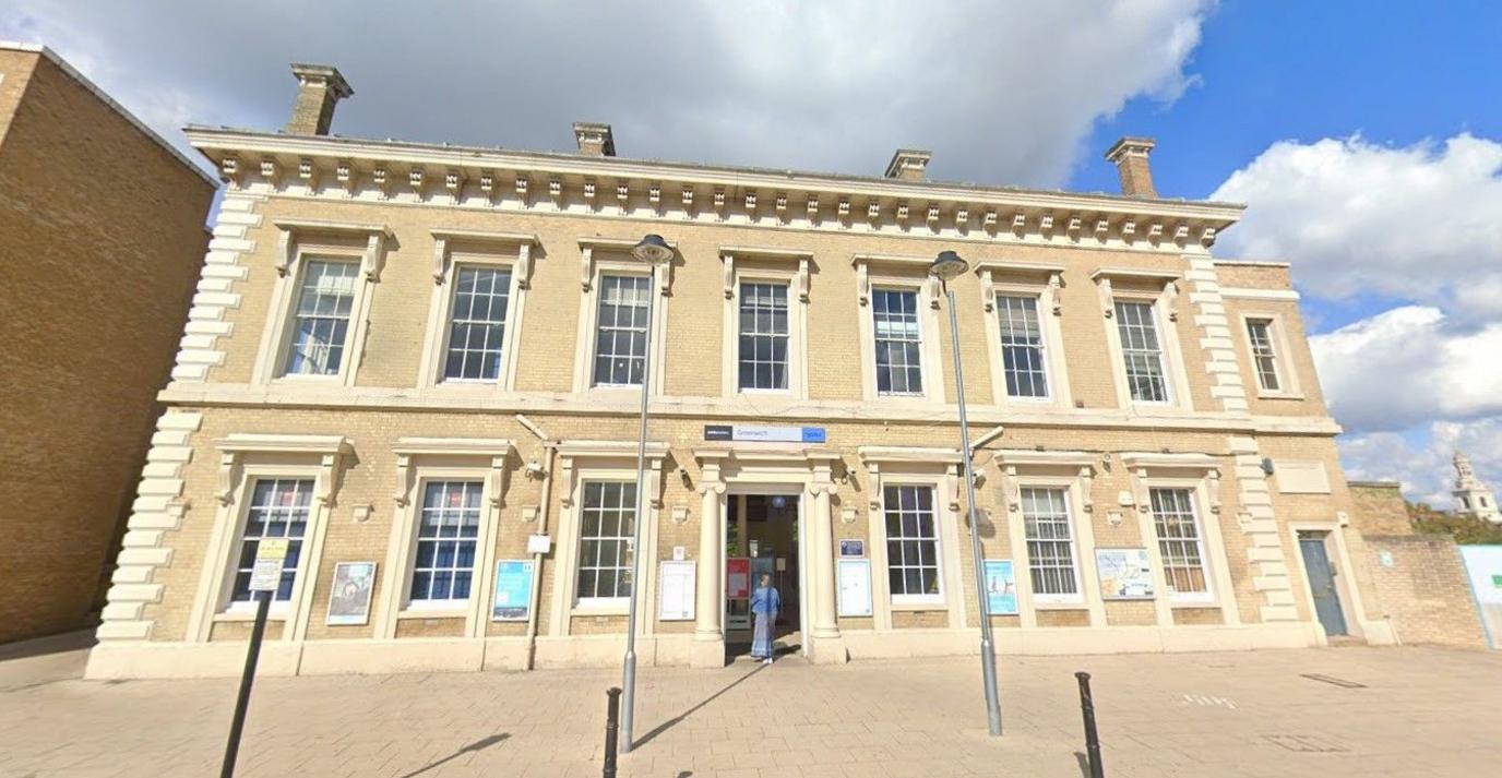 Greenwich station as it looks today - large stone building 