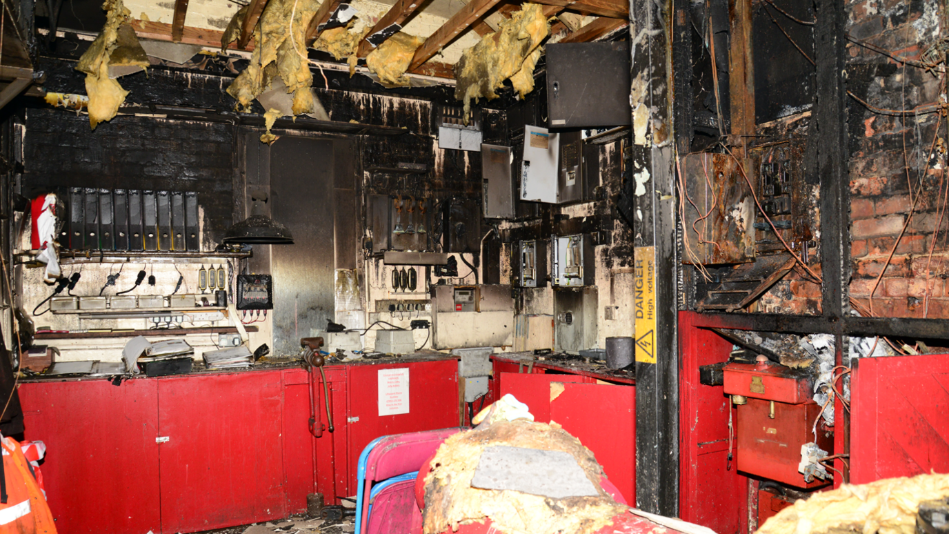 Fire damage inside Saltburn Tramway