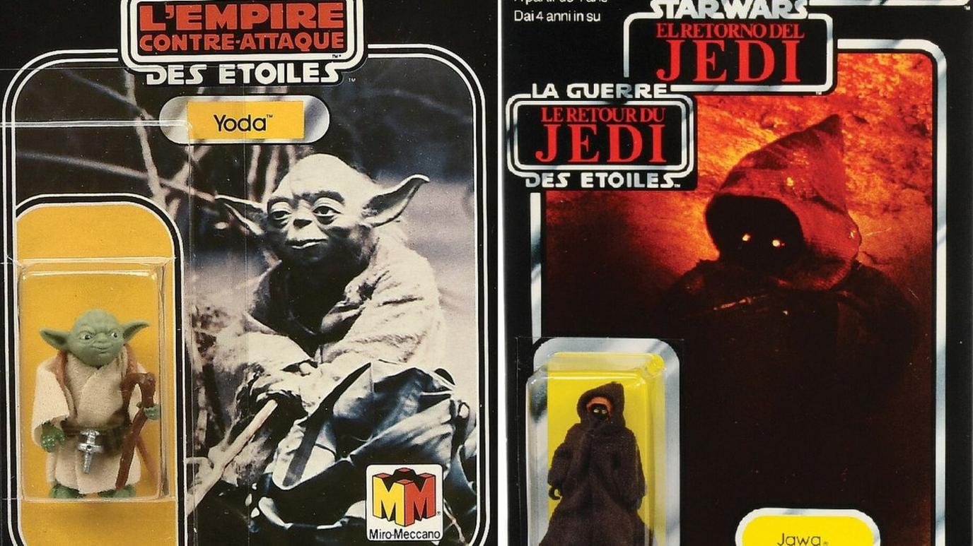 Star Wars The Empire Strikes Back Yoda vintage figure and Star Wars The Return of the Jedi Tri-logo Jawa vintage figure