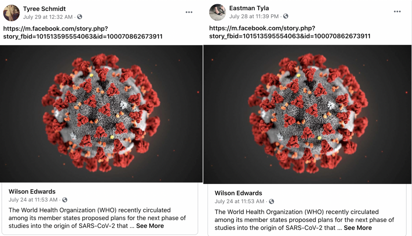 Facebook accounts sharing Wilson Edwards' post