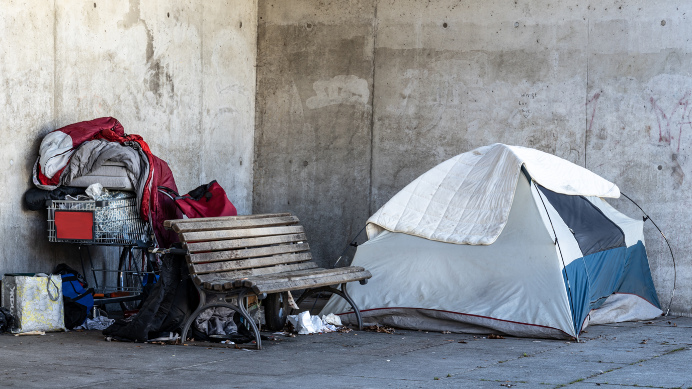 Tent and trolley in generic street