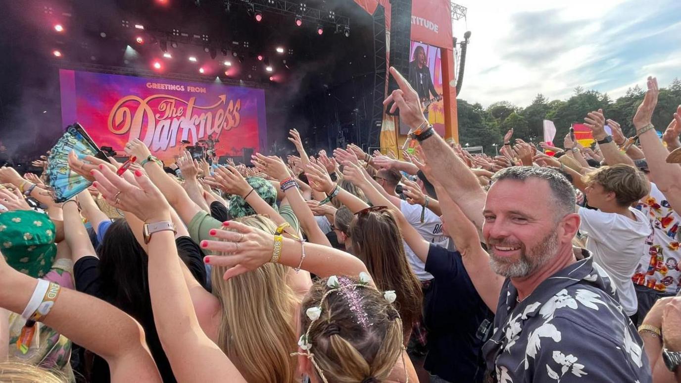 The crowd at Latitude Festival enjoys The Darkness