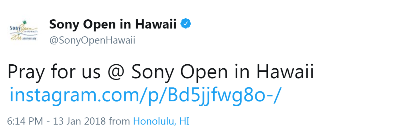 Sony Open in Hawaii tweet reading: Pray for us