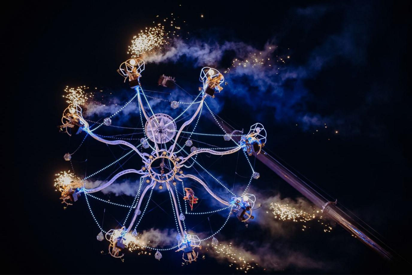 Giant chandelier lit up