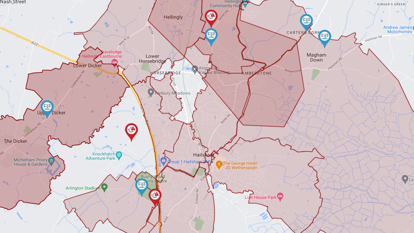 A map showing the areas affected by the water pipe burst