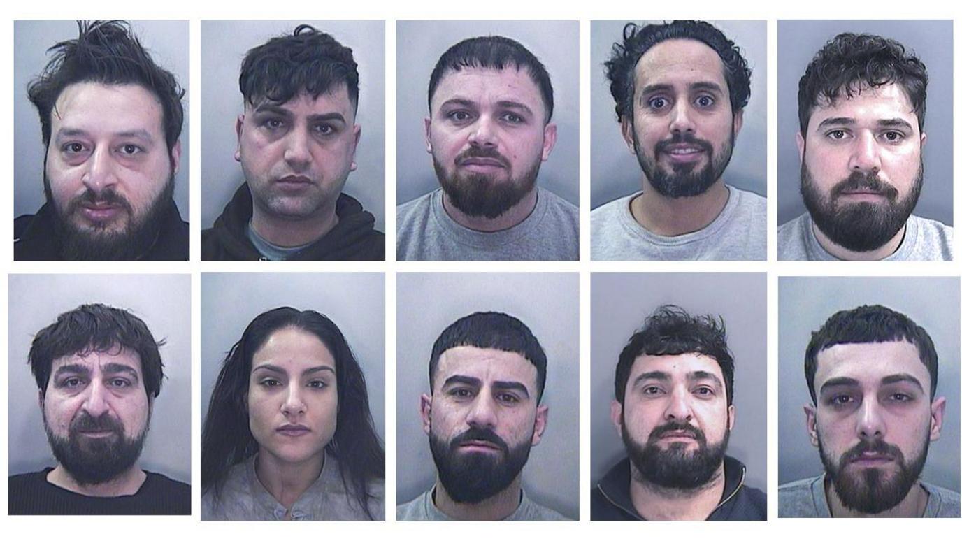 Custody images of the ten people involved in the crime