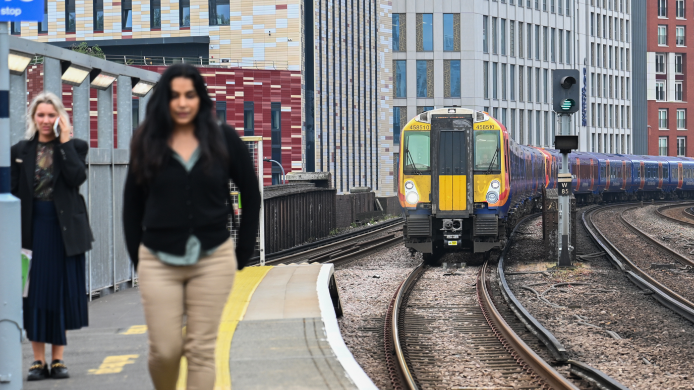 Train arrives in a station