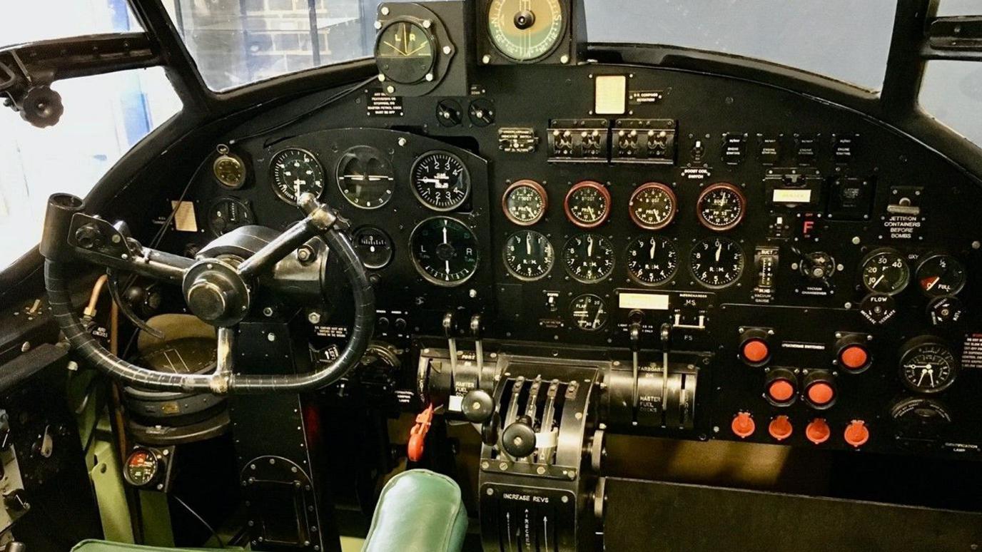 The cockpit of the Lancaster simulator at the RAF museum in Manston