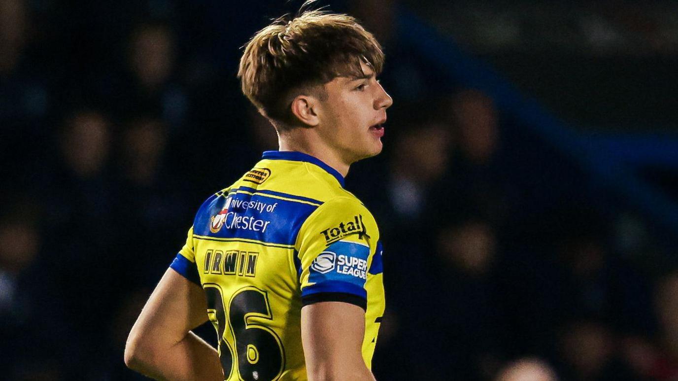 Ewan Irwin in action for Warrington during their game with Hull KR in Super League
