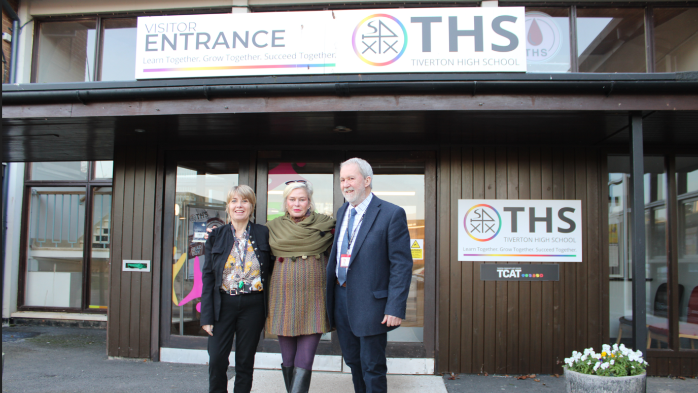 From left to right: Executive Head Sammy Crook, Rachel Gilmour MP and Tiverton High School Partnership Director Jon Sowden