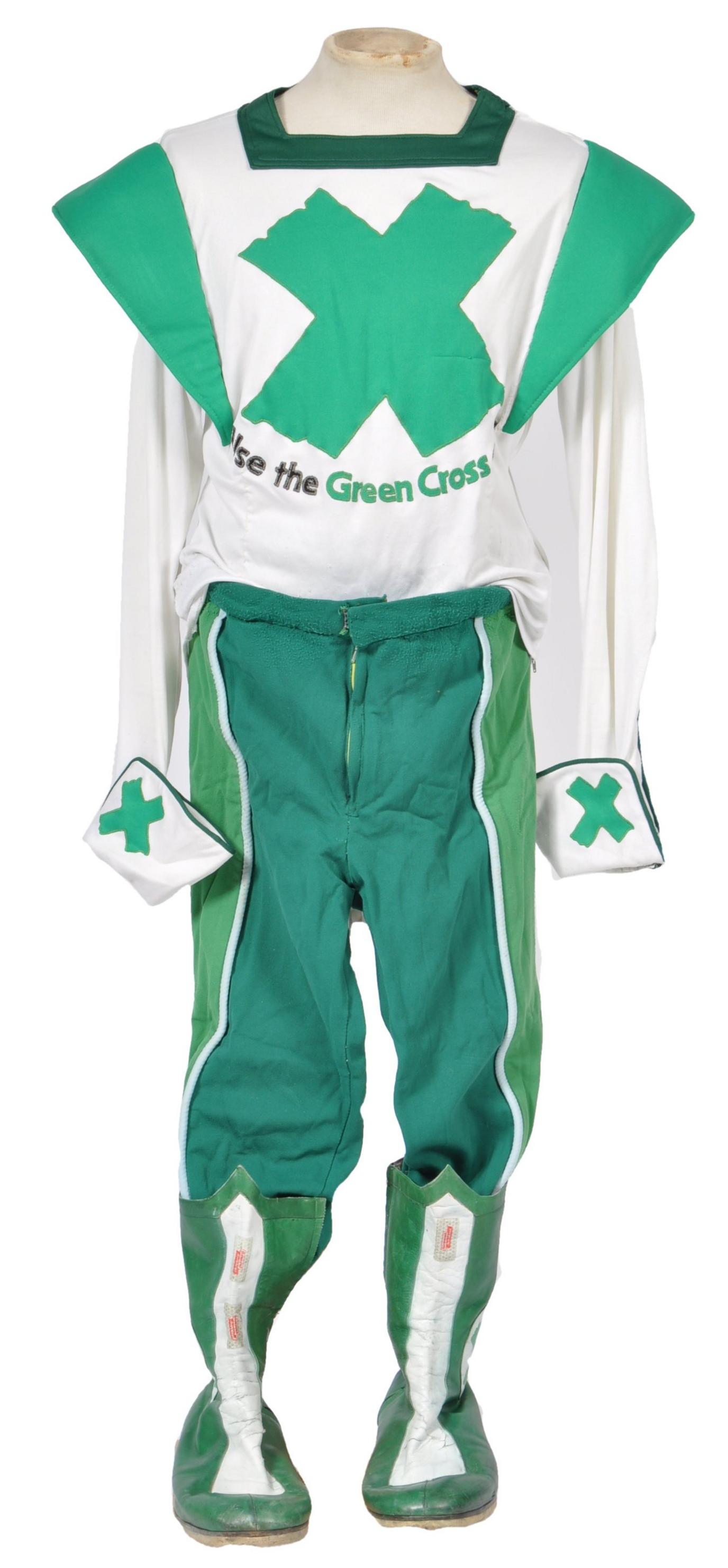 The Green Cross Code Man suit Prowse wore in the 1970s