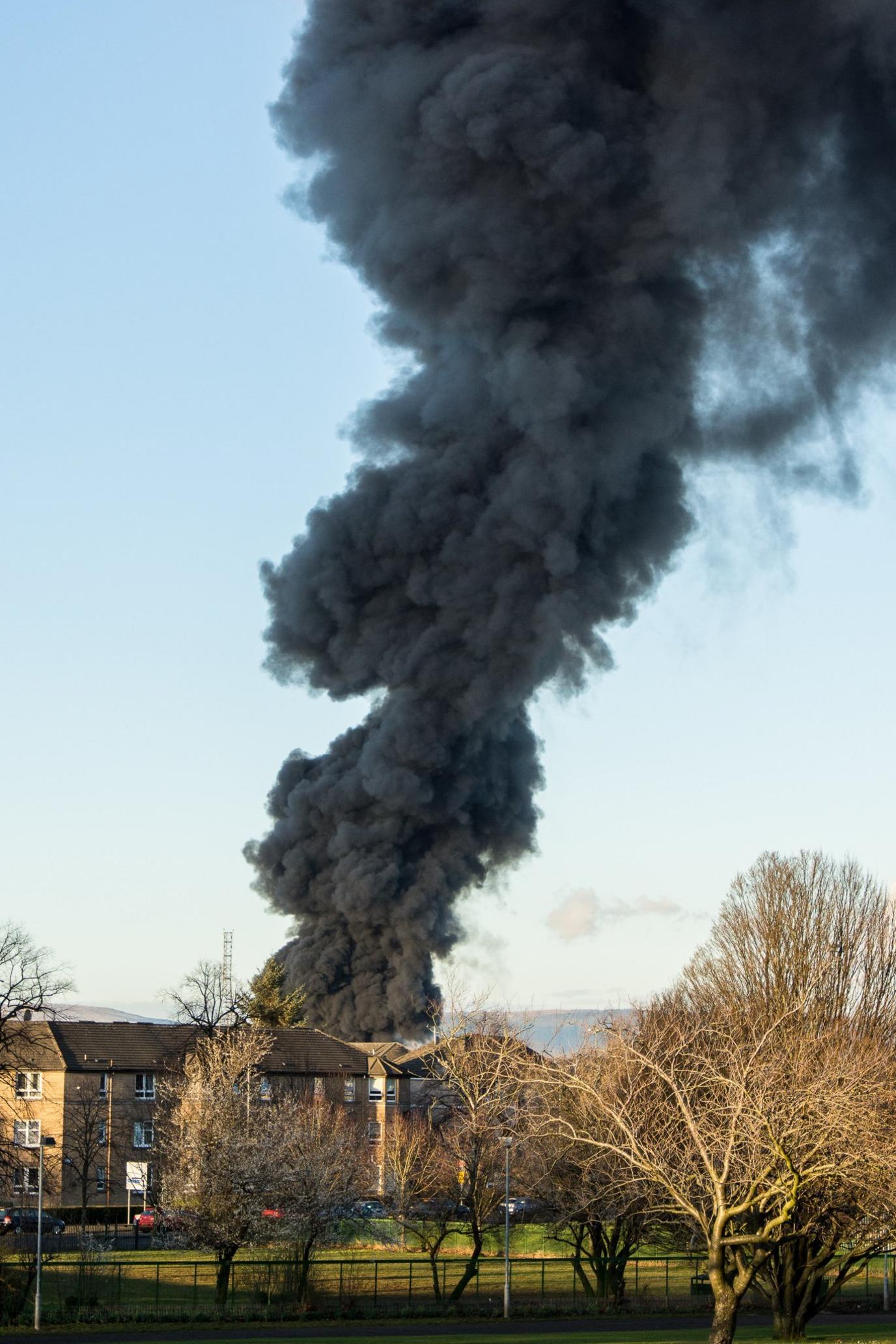 View of Glasgow scrapyard fire