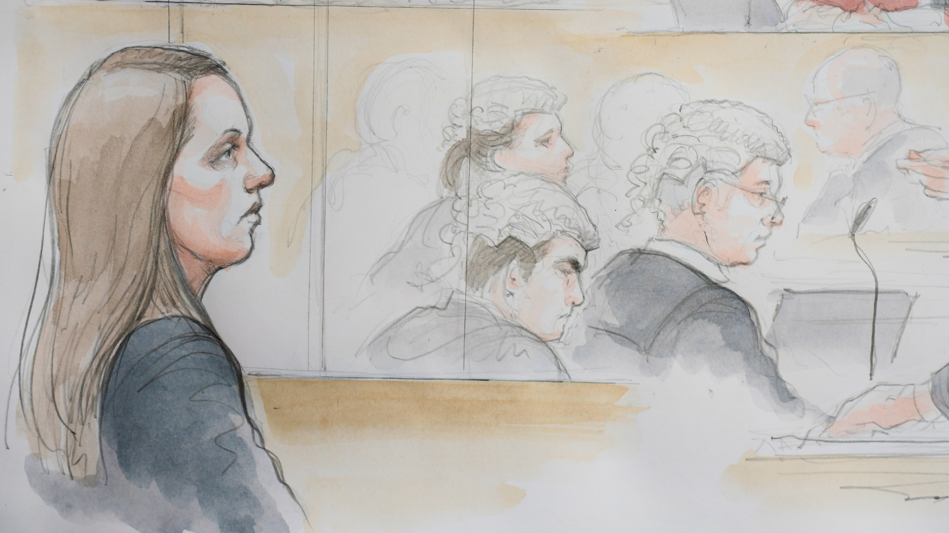 An artist's sketch of Lucy Letby in the dock at Manchester Crown Court