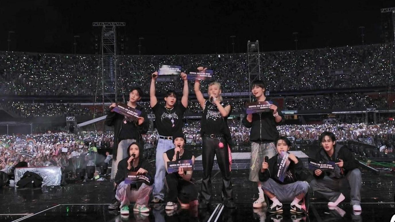 Stray Kids on stage in Sao Paolo