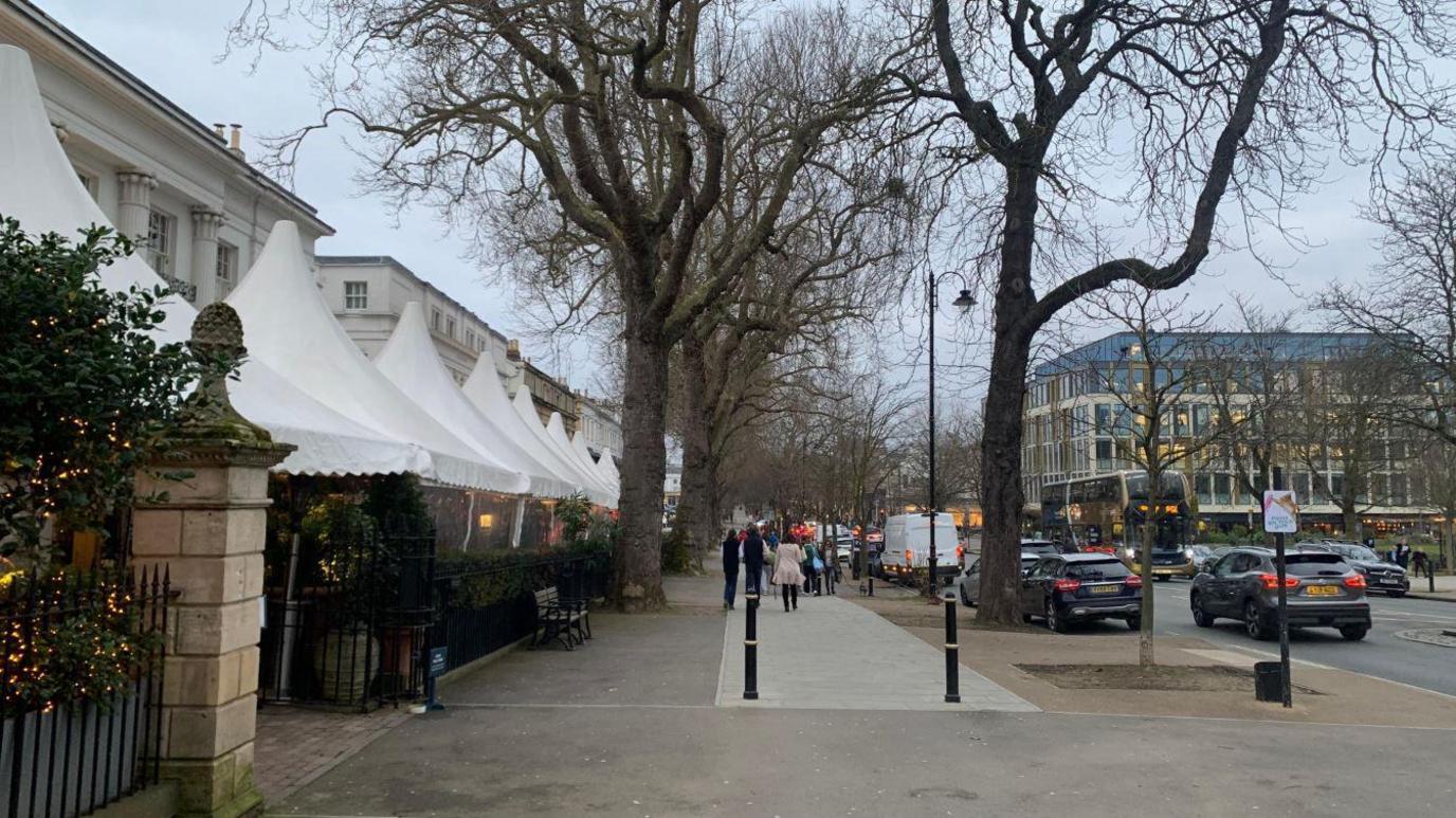 White marquees outside of the restaurant No 131 on the Promenade in Cheltenham.