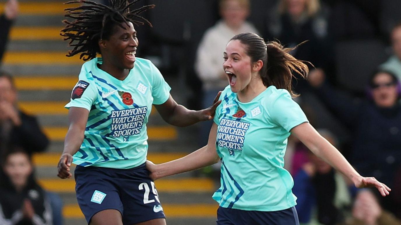 Freya Godfrey of London City Lionesses celebrates after Amanda Nilden of Tottenham Hotspur scores an own-goal