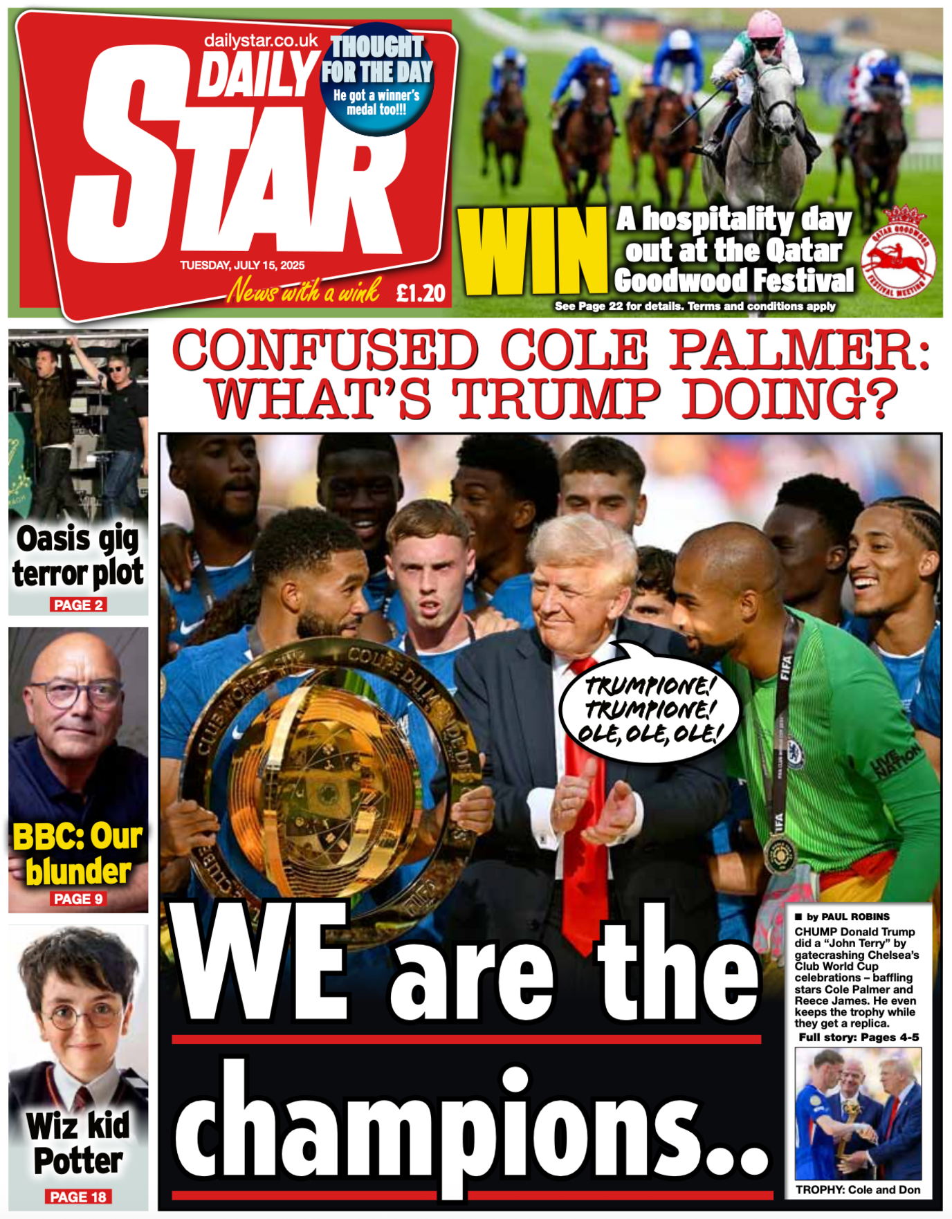 The headline on the front page of the Star reads: "We are the champions".