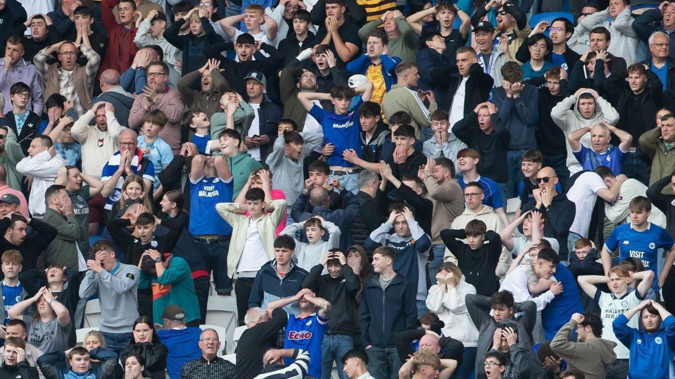 Cardiff City fans react to the side's game against West Bromwich Albion last season