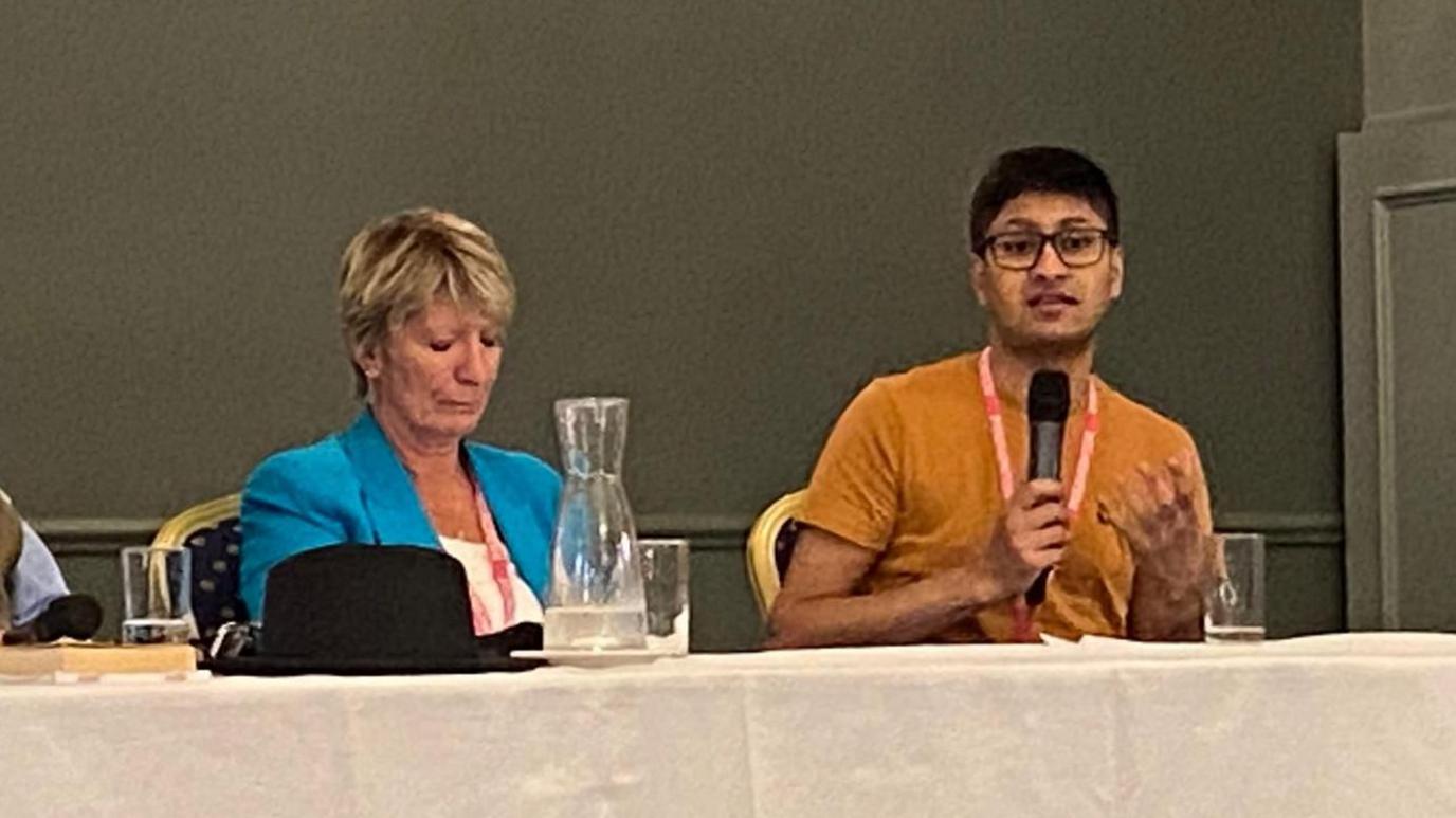 Joshan Parmar, a Young Liberal, speaking at an event about housebuilding at Lib Dem party conference