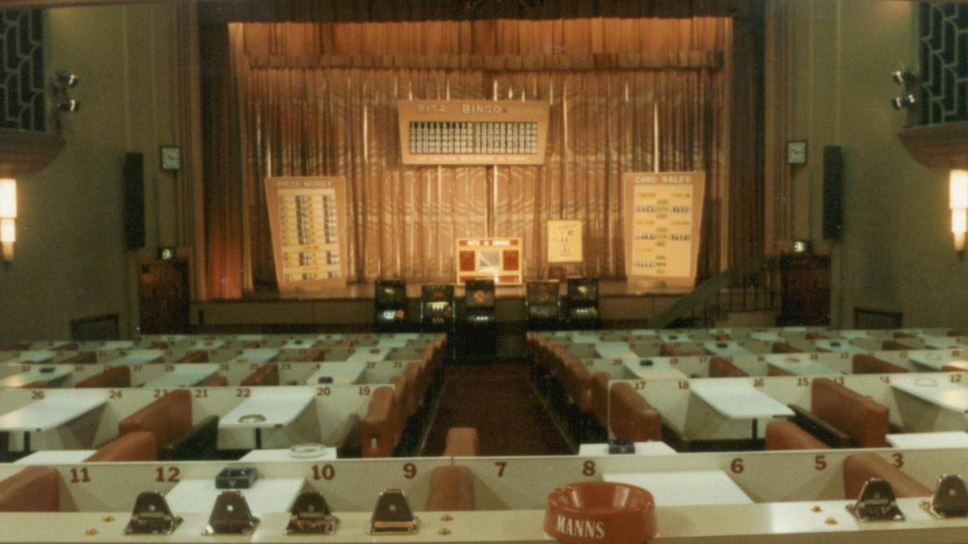 The inside of Flutters Bingo in the 1970s