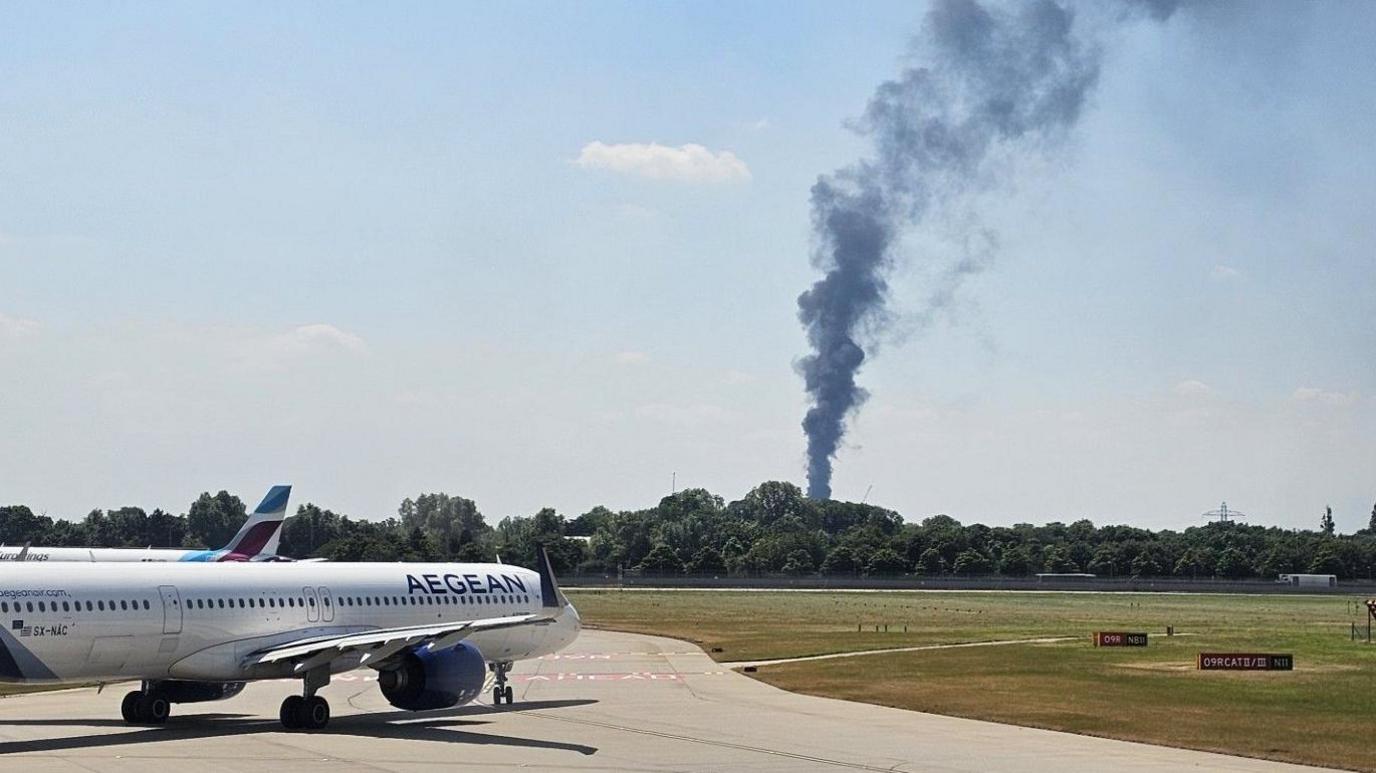 Fire in Staines seen from airport