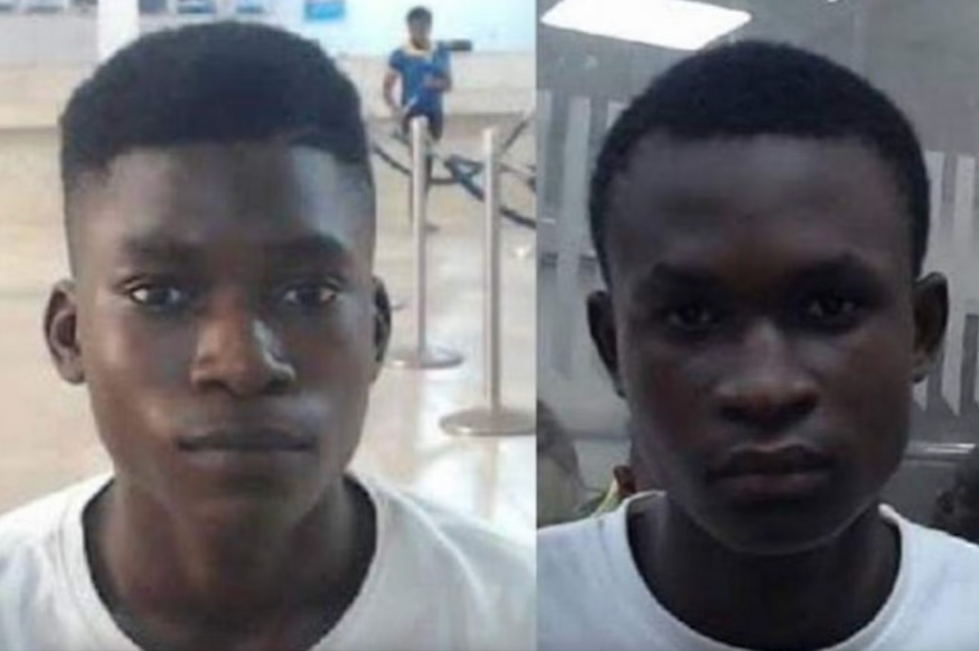 Police head shots of Samuel and Samson Ogoshi, with neutral expressions, wearing white T-shirts