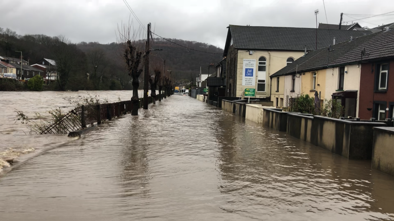 Sion street during the flooding when you can't see where the river bank ends and the road begins