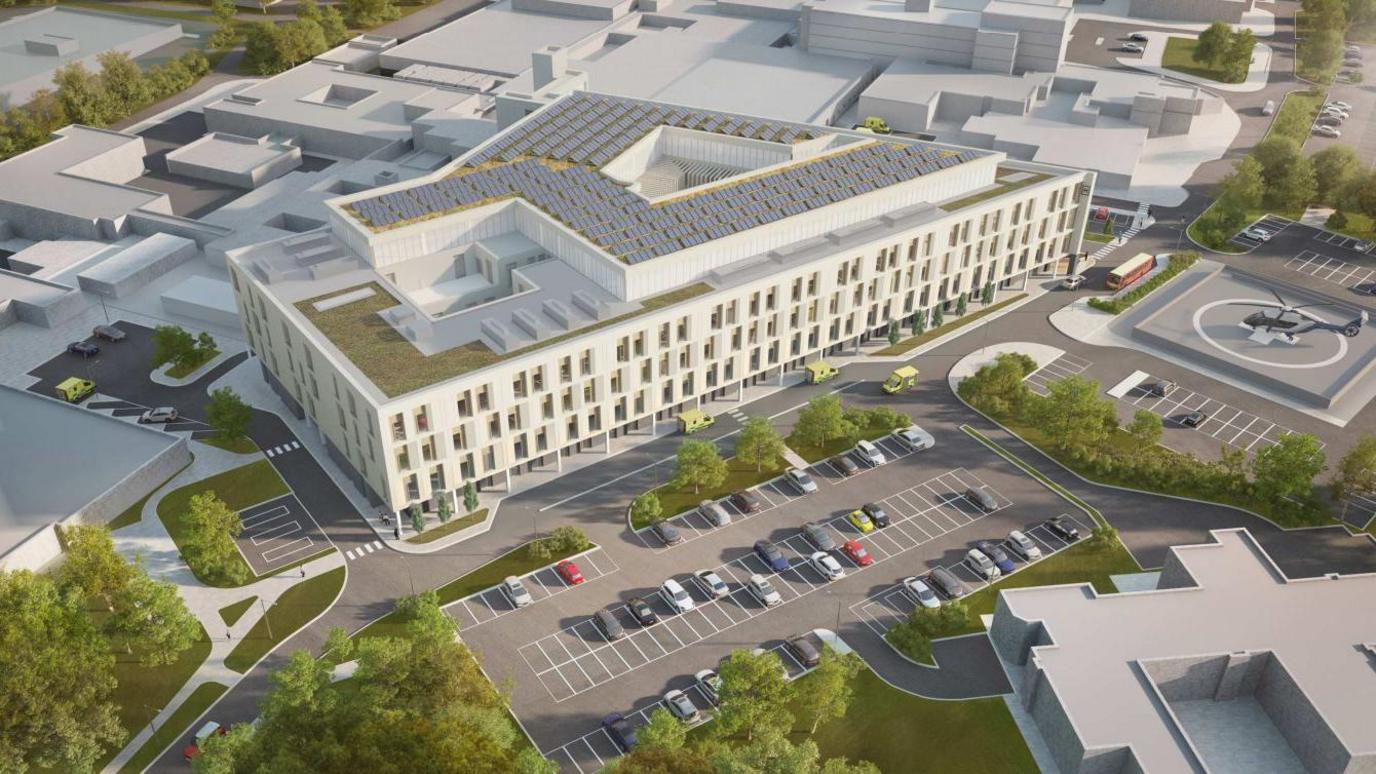 Artist's impression of an aerial view of the new hospital buildings