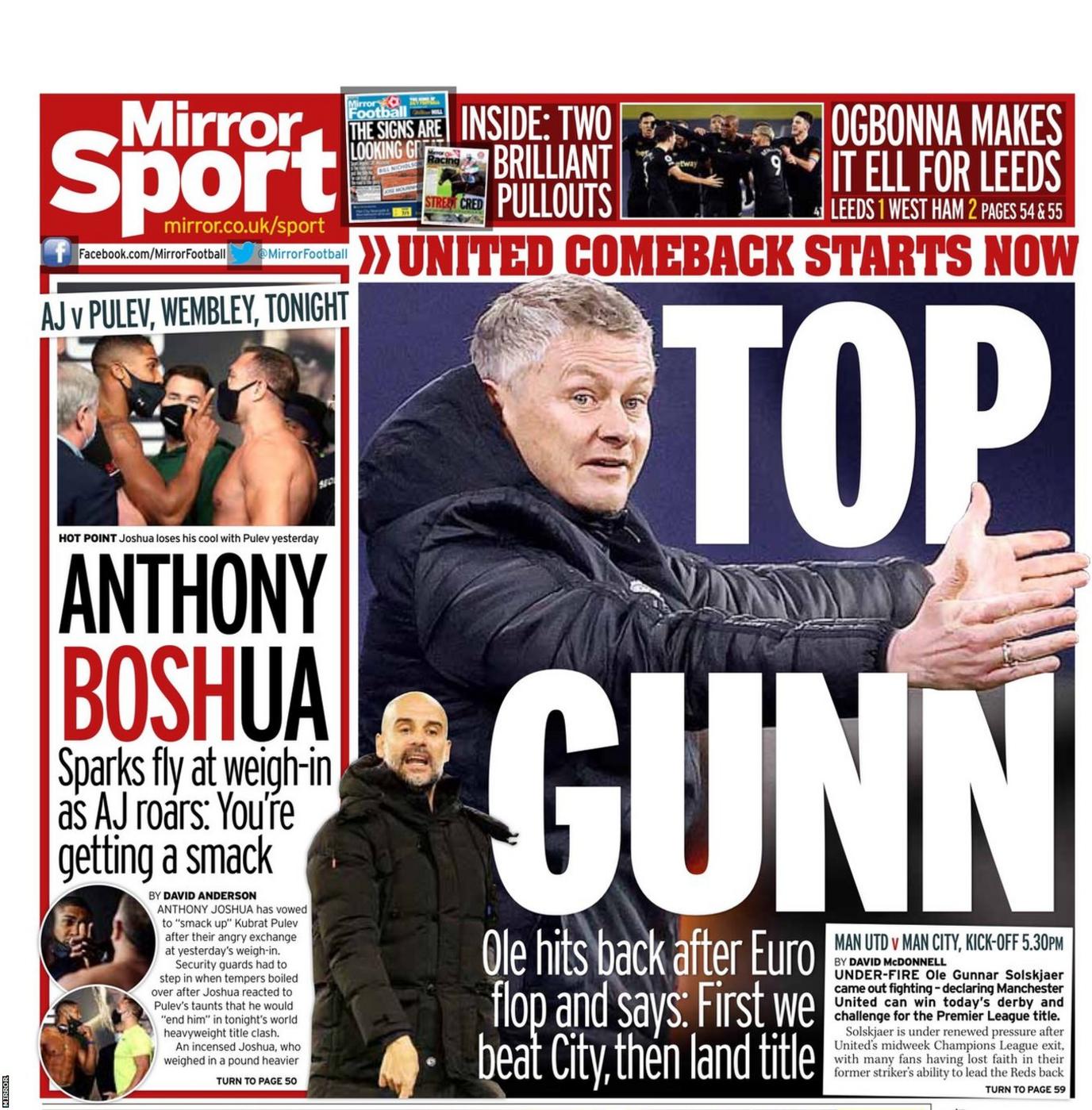 Saturday's Daily Mirror