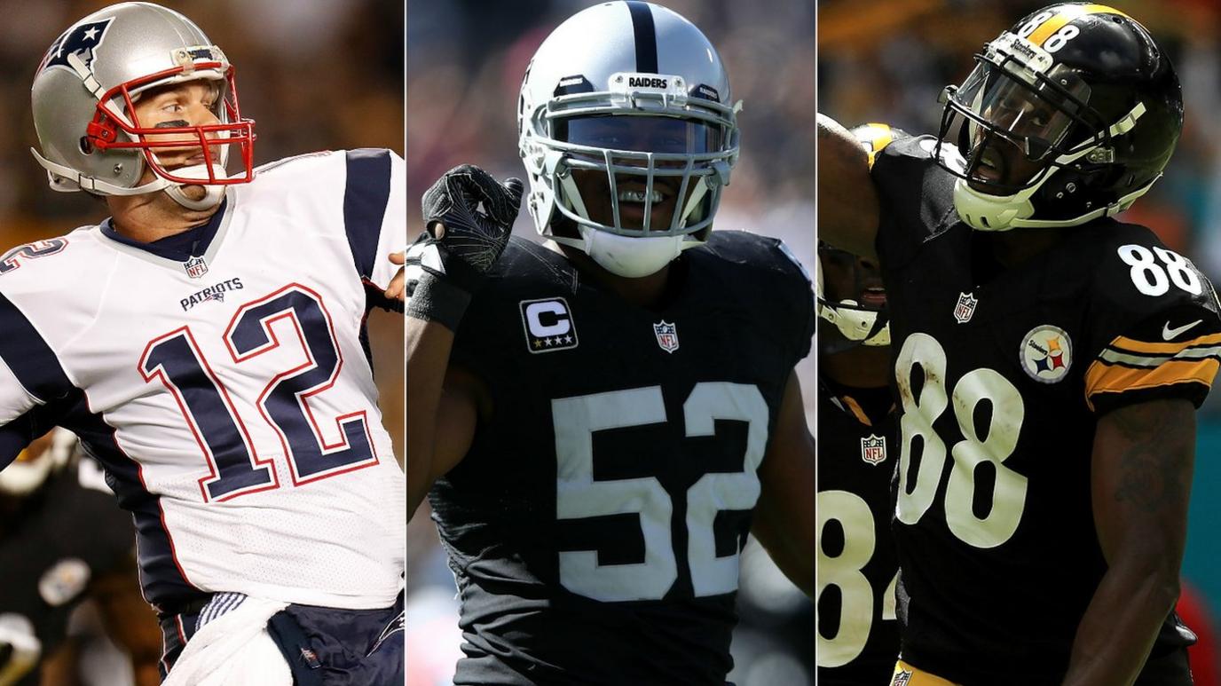 Tom Brady of New England Patriots,, Khalil Mack of Oakland Raiders and Darrius Heyward-Bey of Pittsburgh Steelers